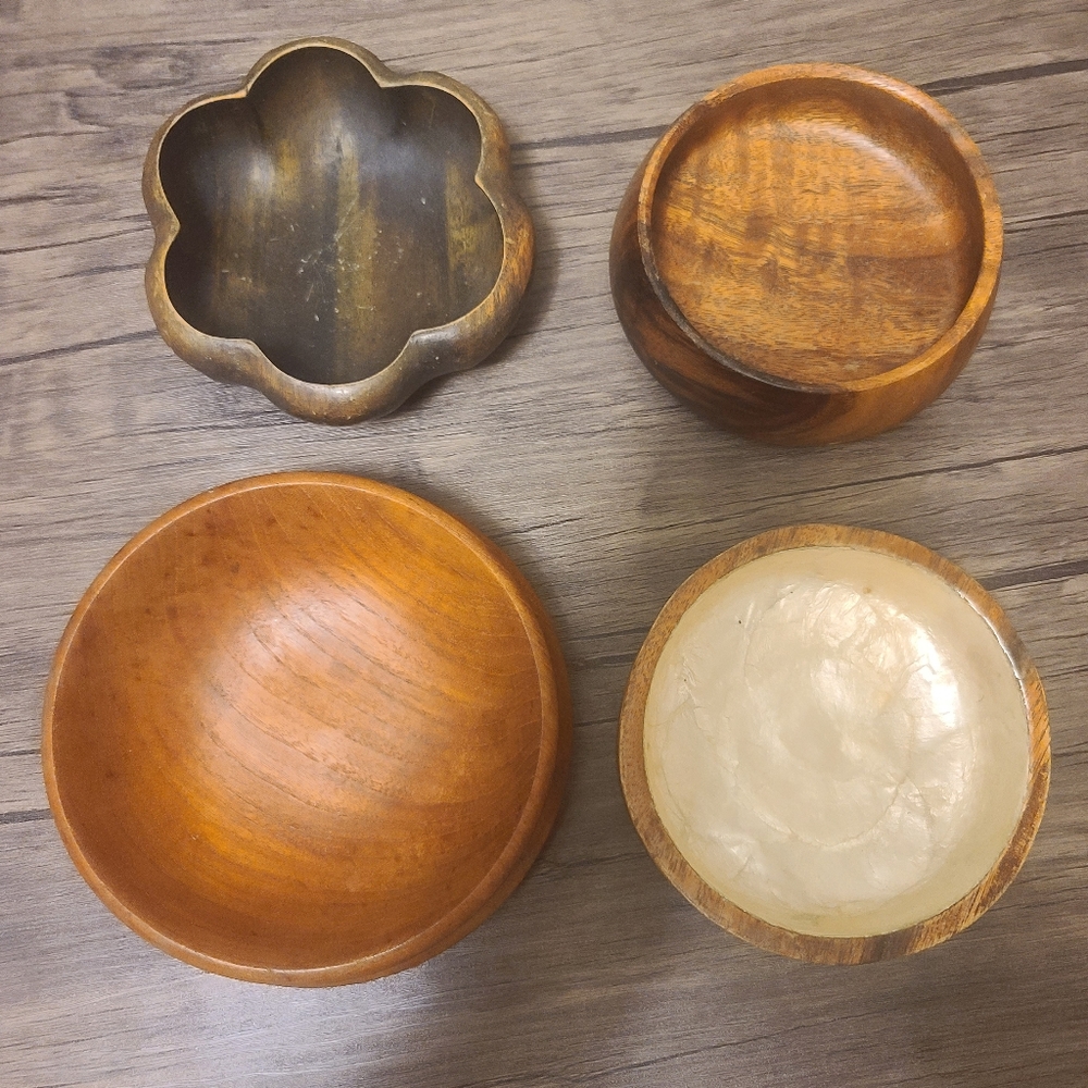 Assorted medium size wooden bowls